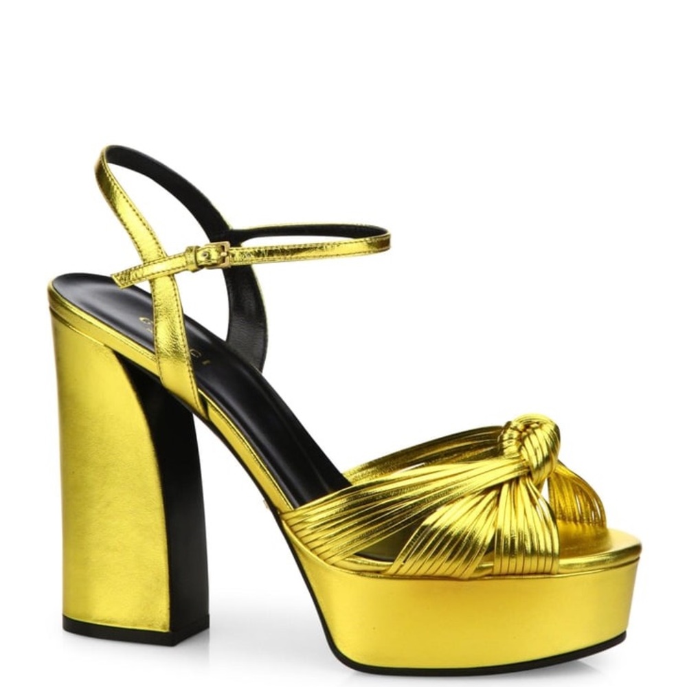 Gucci Allie Knotted Metallic Leather Platform Sandals size 38,5